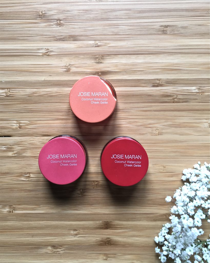 josie maran coconut watercolor cheek gelée coral crush pink escape getaway red